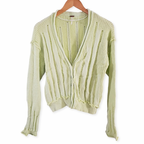 VGUC Free People Stevie Knit Cardigan Long Sleeves Green Grapes Size M - Picture 2 of 7
